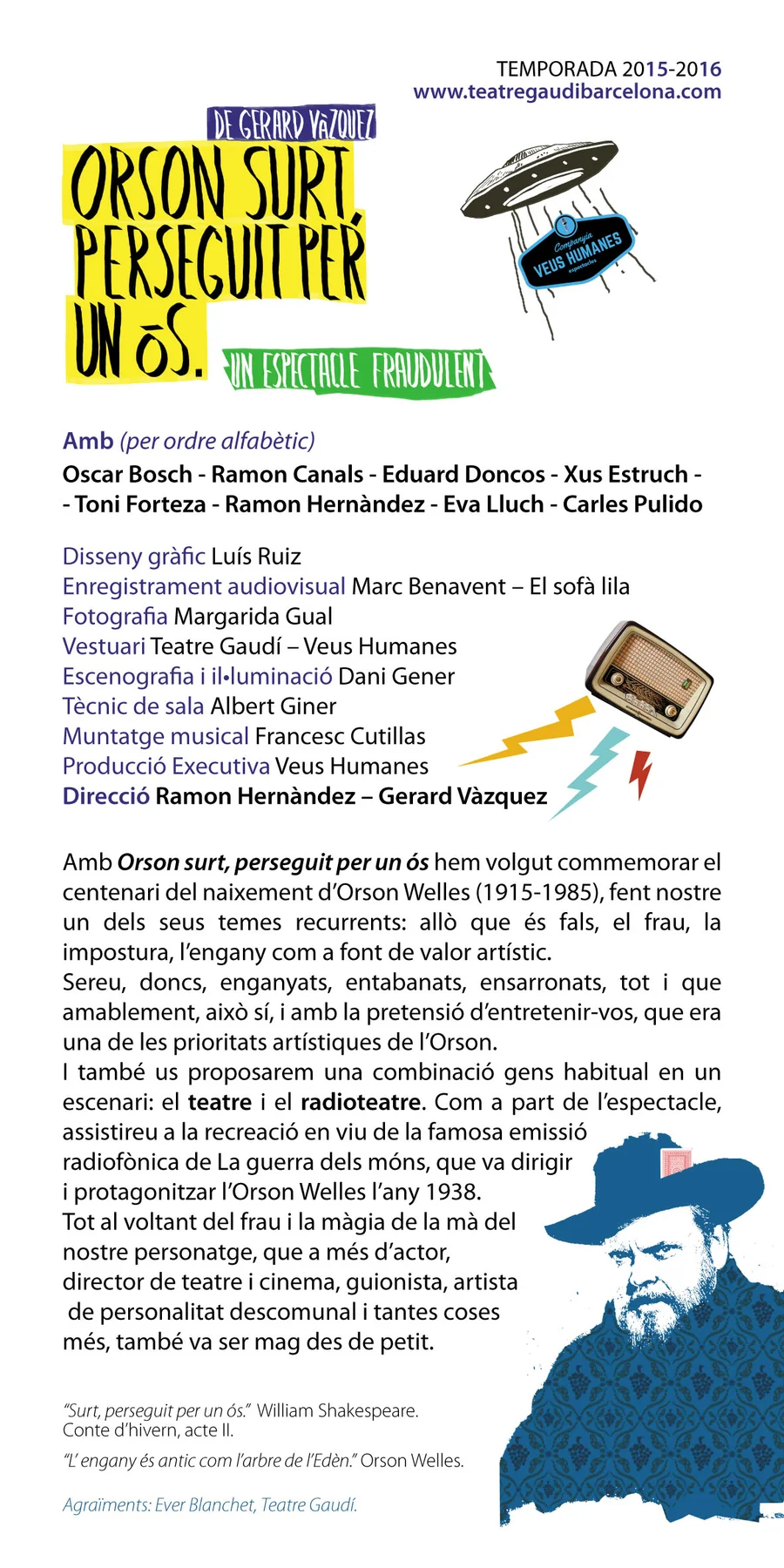Programa original d’Orson surt, perseguit per un ós, temporada 2015–2016